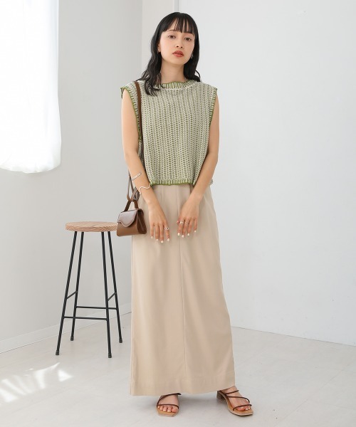 Bab(バブ)の「配色ジャガードサマーニット(Tシャツ/カットソー・レディース・ベージュ/ライトグリーン/ブラック・M)」の22枚目の写真
