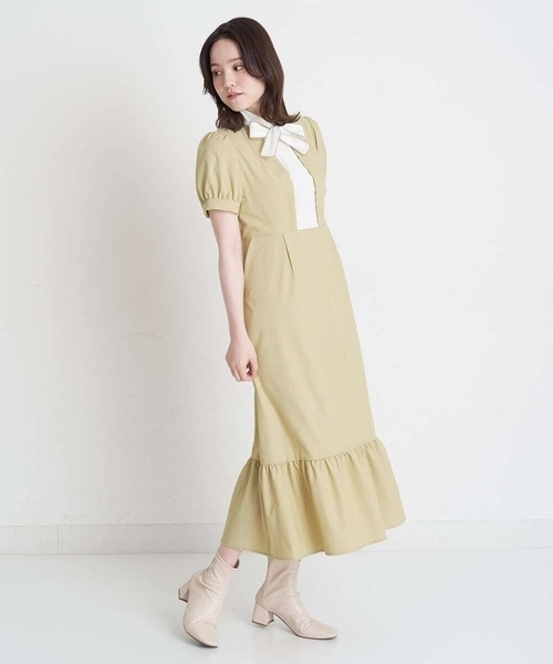 A de a.v.v(アードアー・ヴェ・ヴェ)の「ピコレースリボン襟ワンピース(ワンピース・レディース・ミント/ライトグレー・38/36)」の4枚目の写真