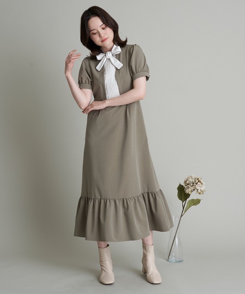 A de a.v.v(アードアー・ヴェ・ヴェ)の「ピコレースリボン襟ワンピース(ワンピース・レディース・ミント/ライトグレー・38/36)」の2枚目の写真