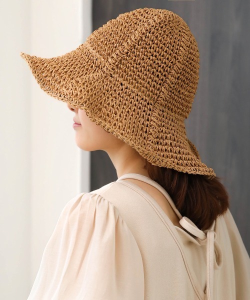 【Max Mara】送関込 ロゴプレート ペーパーヤーン ハット ◇極細編みペーパーハット（ハット） | SHOO・LA・RUE
