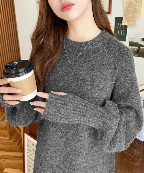 moment+（モーメントプラス）の「指ぬきボリュームスリーブミックスニットロングワンピース（ワンピース・レディース・モカ/グレイッシュベージュ/グレー/チャコールグレー/ナチュラル/ブラック・M/L）」の15枚目の写真