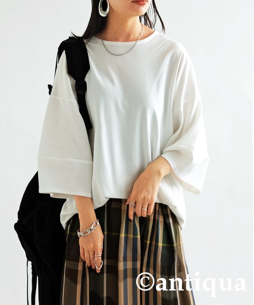 立体7分丈ランタンスリーブカットソー（Tシャツ/カットソー）｜antiqua