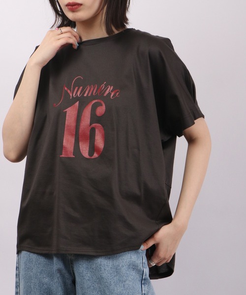 Anna Nicola(アンナニコラ)の「Anna Nicola 撥水加工 ナンバープリントTシャツ 汗ジミ防止(Tシャツ/カットソー・レディース・レモンイエロー/ラベンダー/オフホワイト/ダークグレー・38)」の2枚目の写真