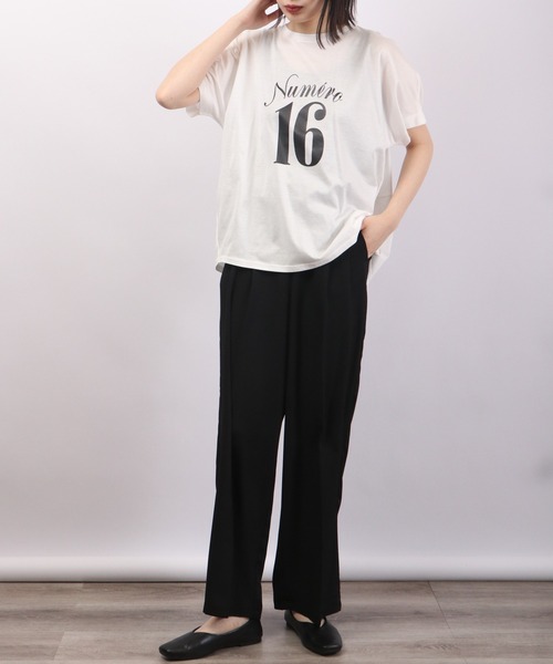 Anna Nicola(アンナニコラ)の「Anna Nicola 撥水加工 ナンバープリントTシャツ 汗ジミ防止(Tシャツ/カットソー・レディース・レモンイエロー/ラベンダー/オフホワイト/ダークグレー・38)」の10枚目の写真
