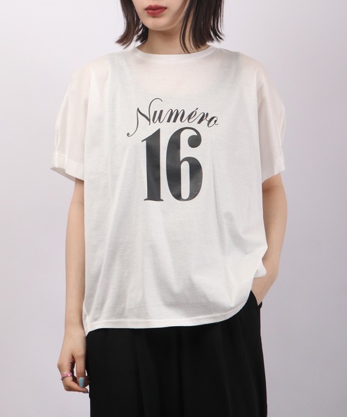 アンナニコラ Anna Nicola パール付き半袖ロゴTシャツ （グレー） アンナニコラ Anna Nicola パール付き半袖ロゴTシャツ （オフ
