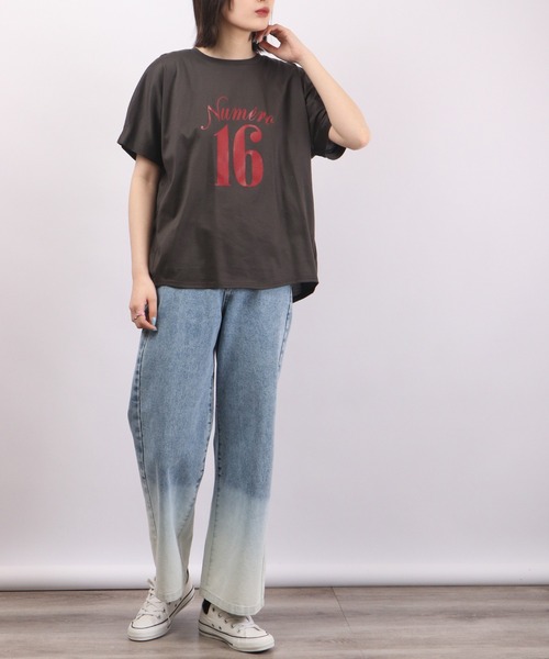 AnnaNicola 撥水加工 ナンバープリントTシャツ 汗ジミ防止（T