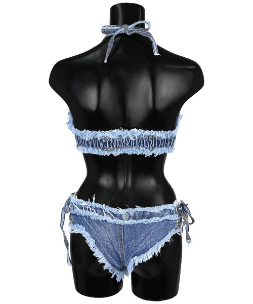 Tika（ティカ）の「ビキニ 盛れる ホルターネック 水着 可愛い レディース デニム ストレッチ セクシー レースアップ バンドゥ（水着・レディース・ブルー/ホワイト/ブラック・S）」の13枚目の写真