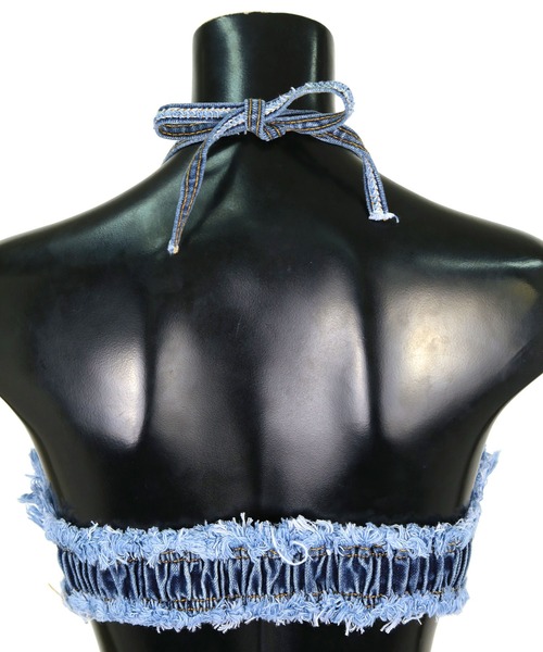 Tika（ティカ）の「ビキニ 盛れる ホルターネック 水着 可愛い レディース デニム ストレッチ セクシー レースアップ バンドゥ（水着・レディース・ブルー/ホワイト/ブラック・S）」の11枚目の写真