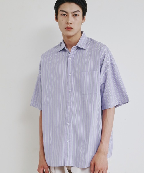 Magine(マージン)の「【SELECT】IR:コットン ブロード オーバー サイズレギュラーカラーシャツS/S(シャツ/ブラウス・メンズ・ブラック/サックスブルー/ホワイト×ブルー/グレイッシュベージュ/ホワイト/グリーン/グリーン系/イエロー/ラベンダー/サックスブルー系・M/L/XL)」の9枚目の写真