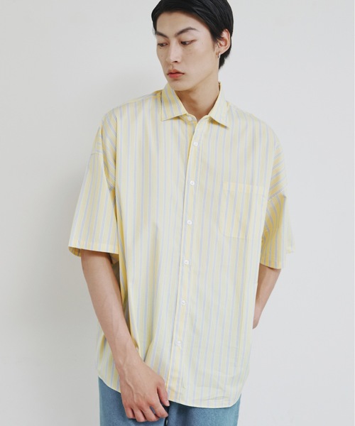 Magine(マージン)の「【SELECT】IR:コットン ブロード オーバー サイズレギュラーカラーシャツS/S(シャツ/ブラウス・メンズ・ブラック/サックスブルー/ホワイト×ブルー/グレイッシュベージュ/ホワイト/グリーン/グリーン系/イエロー/ラベンダー/サックスブルー系・M/L/XL)」の10枚目の写真