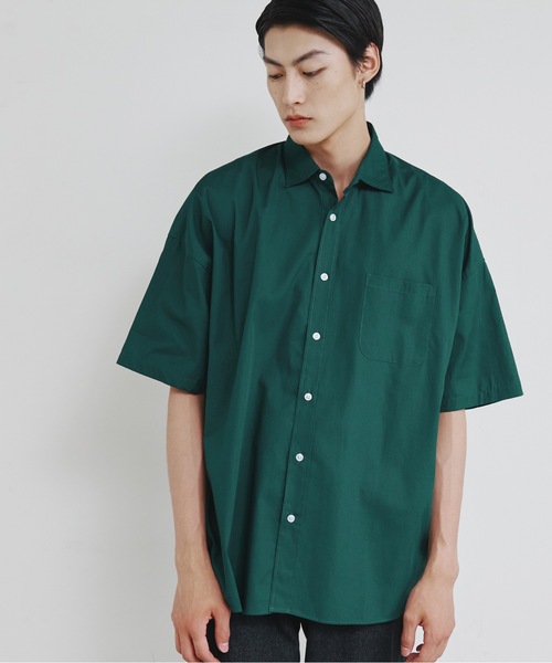 Magine(マージン)の「【SELECT】IR:コットン ブロード オーバー サイズレギュラーカラーシャツS/S(シャツ/ブラウス・メンズ・ブラック/サックスブルー/ホワイト×ブルー/グレイッシュベージュ/ホワイト/グリーン/グリーン系/イエロー/ラベンダー/サックスブルー系・M/L/XL)」の5枚目の写真