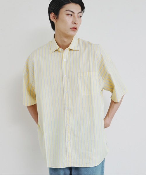 Magine(マージン)の「【SELECT】IR:コットン ブロード オーバー サイズレギュラーカラーシャツS/S(シャツ/ブラウス・メンズ・ブラック/サックスブルー/ホワイト×ブルー/グレイッシュベージュ/ホワイト/グリーン/グリーン系/イエロー/ラベンダー/サックスブルー系・M/L/XL)」の16枚目の写真