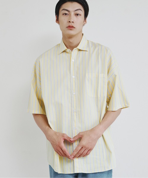 Magine(マージン)の「【SELECT】IR:コットン ブロード オーバー サイズレギュラーカラーシャツS/S(シャツ/ブラウス・メンズ・ブラック/サックスブルー/ホワイト×ブルー/グレイッシュベージュ/ホワイト/グリーン/グリーン系/イエロー/ラベンダー/サックスブルー系・M/L/XL)」の17枚目の写真