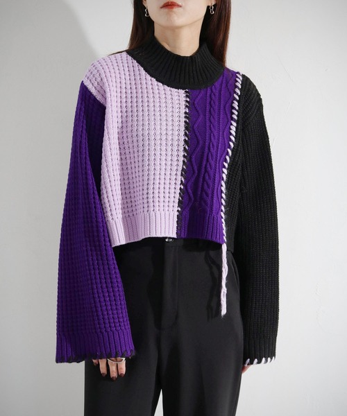 cheriella（シェリエラ）の「【cheriella】WEB限定パッチワークハンドステッチニット（ニット/セーター・レディース・ブラック系1/ブラック系2/チャコール・M）」の17枚目の写真