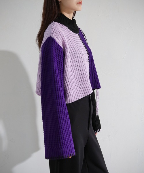 cheriella（シェリエラ）の「【cheriella】WEB限定パッチワークハンドステッチニット（ニット/セーター・レディース・ブラック系1/ブラック系2/チャコール・M）」の21枚目の写真