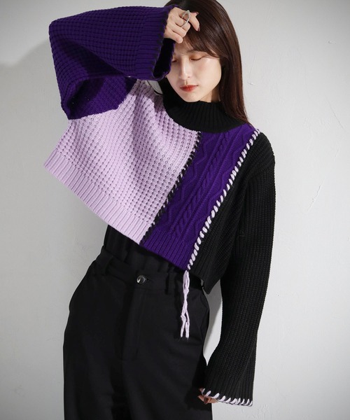 cheriella（シェリエラ）の「【cheriella】WEB限定パッチワークハンドステッチニット（ニット/セーター・レディース・ブラック系1/ブラック系2/チャコール・M）」の20枚目の写真