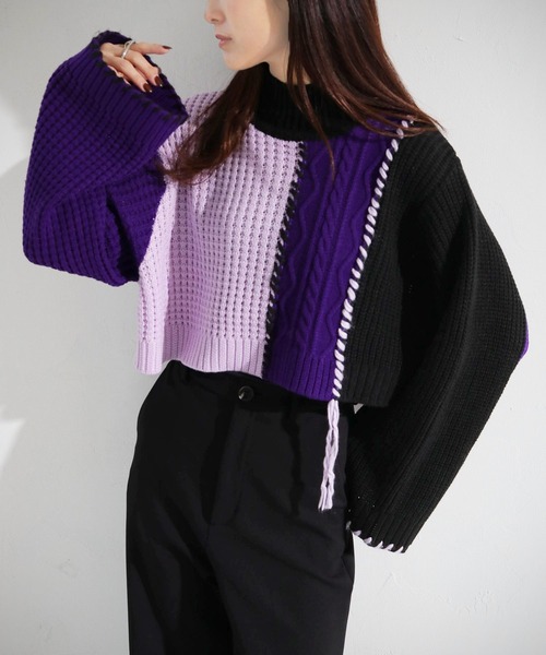 cheriella（シェリエラ）の「【cheriella】WEB限定パッチワークハンドステッチニット（ニット/セーター・レディース・ブラック系1/ブラック系2/チャコール・M）」の19枚目の写真