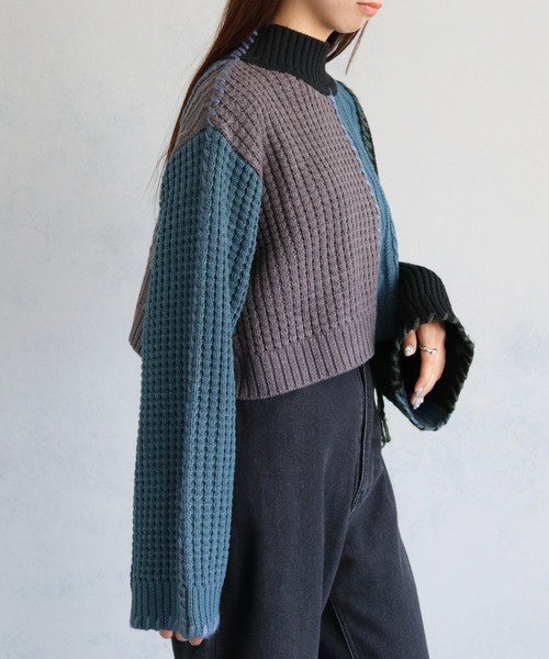 cheriella（シェリエラ）の「【cheriella】WEB限定パッチワークハンドステッチニット（ニット/セーター・レディース・ブラック系1/ブラック系2/チャコール・M）」の9枚目の写真