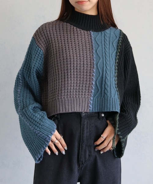 cheriella（シェリエラ）の「【cheriella】WEB限定パッチワークハンドステッチニット（ニット/セーター・レディース・ブラック系1/ブラック系2/チャコール・M）」の6枚目の写真