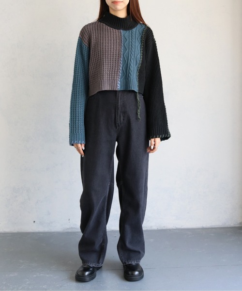 cheriella（シェリエラ）の「【cheriella】WEB限定パッチワークハンドステッチニット（ニット/セーター・レディース・ブラック系1/ブラック系2/チャコール・M）」の11枚目の写真