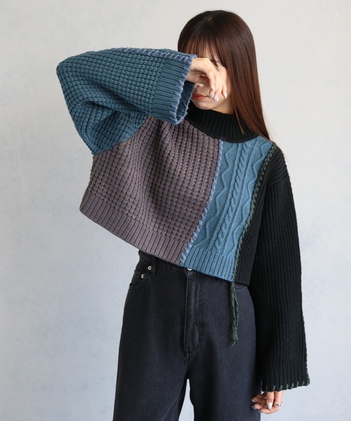 cheriella（シェリエラ）の「【cheriella】WEB限定パッチワークハンドステッチニット（ニット/セーター・レディース・ブラック系1/ブラック系2/チャコール・M）」の14枚目の写真