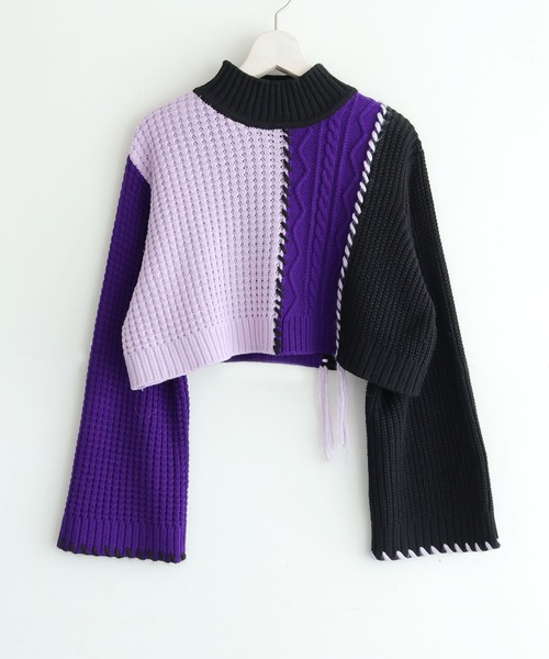 cheriella（シェリエラ）の「【cheriella】WEB限定パッチワークハンドステッチニット（ニット/セーター・レディース・ブラック系1/ブラック系2/チャコール・M）」の4枚目の写真