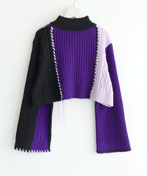 cheriella（シェリエラ）の「【cheriella】WEB限定パッチワークハンドステッチニット（ニット/セーター・レディース・ブラック系1/ブラック系2/チャコール・M）」の5枚目の写真