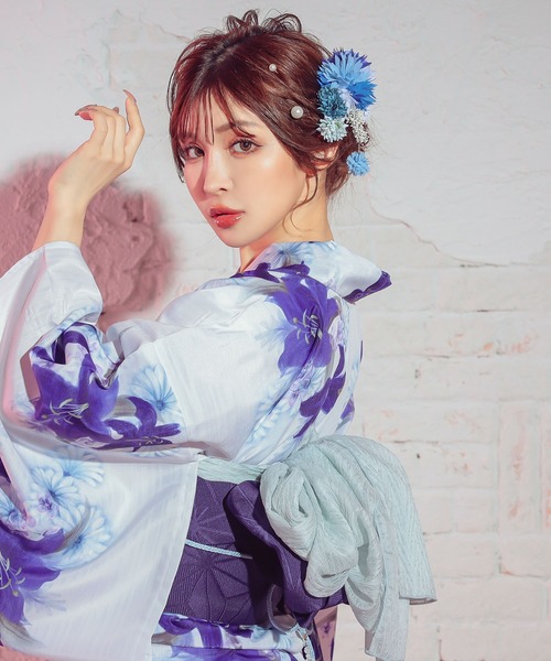 ふりふ　浴衣　帯セット　紫　百合 ふりふ 浴衣 帯セット 紫 百合