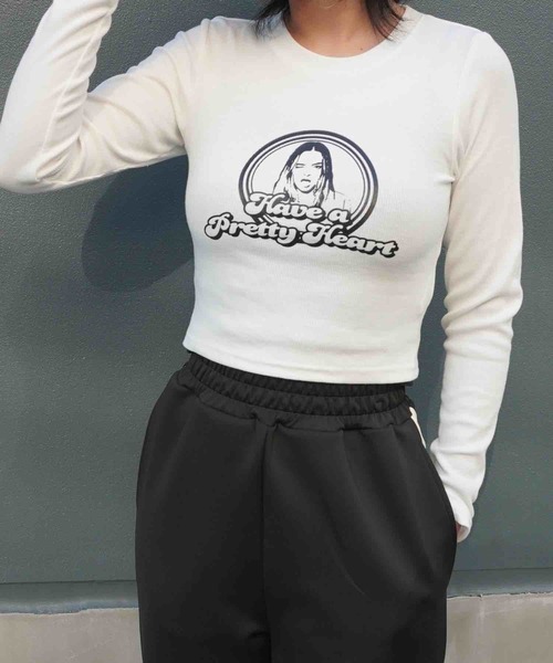 ARCHIVER(アーカイバ)の「【Bz】サークルgirlリブチビロンT/プリント長袖Tシャツ(RZ)(Tシャツ/カットソー・レディース・モカ/ブラック/オフホワイト/ベージュ/ベージュ系その他/ブラック系その他/アイボリー/カーキ・FREE)」の2枚目の写真