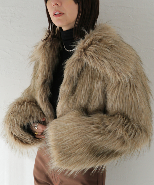 セール】【molliolli/モリオリ】GABRIEL WIDE COLLAR JACKET：ファー