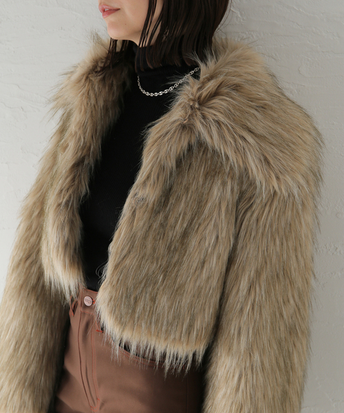 セール】【molliolli/モリオリ】GABRIEL WIDE COLLAR JACKET：ファー