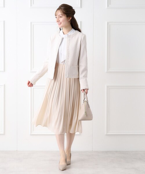 index(インデックス)の「◆≪通勤・セレモニー/セットアップ対応≫ ツイードノーカラージャケット【洗える】(ノーカラージャケット・レディース・ネイビー/ナチュラル/ブラック系3・40/42/38/36)」の5枚目の写真