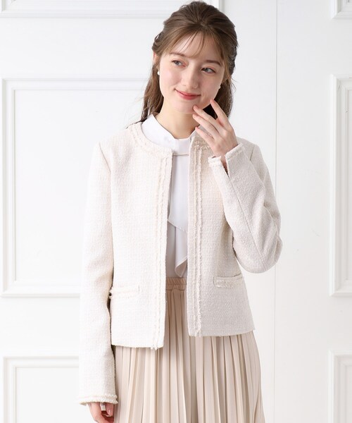 index(インデックス)の「◆≪通勤・セレモニー/セットアップ対応≫ ツイードノーカラージャケット【洗える】(ノーカラージャケット・レディース・ネイビー/ナチュラル/ブラック系3・40/42/38/36)」の6枚目の写真