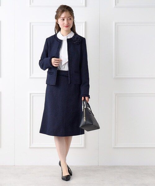index(インデックス)の「◆≪通勤・セレモニー/セットアップ対応≫ ツイードノーカラージャケット【洗える】(ノーカラージャケット・レディース・ネイビー/ナチュラル/ブラック系3・40/42/38/36)」の7枚目の写真