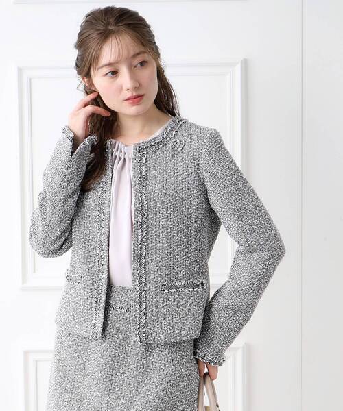 index(インデックス)の「◆≪通勤・セレモニー/セットアップ対応≫ ツイードノーカラージャケット【洗える】(ノーカラージャケット・レディース・ネイビー/ナチュラル/ブラック系3・40/42/38/36)」の12枚目の写真