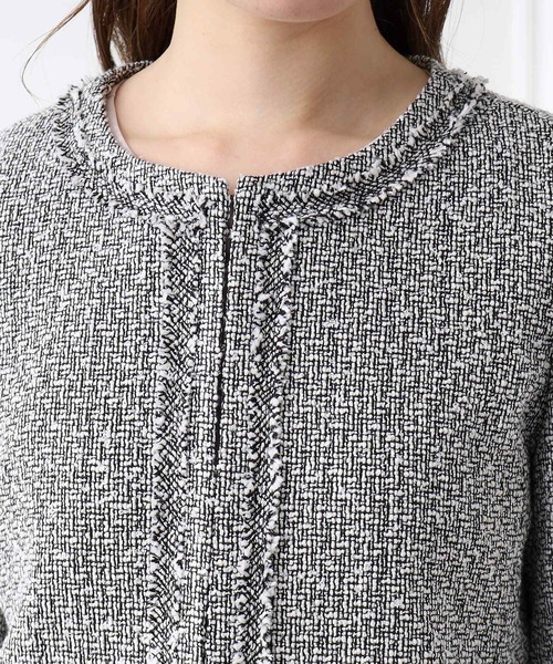 index(インデックス)の「◆≪通勤・セレモニー/セットアップ対応≫ ツイードノーカラージャケット【洗える】(ノーカラージャケット・レディース・ネイビー/ナチュラル/ブラック系3・40/42/38/36)」の18枚目の写真