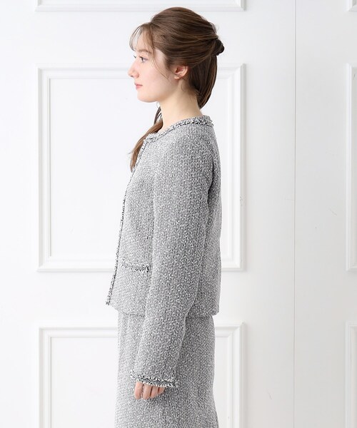 index(インデックス)の「◆≪通勤・セレモニー/セットアップ対応≫ ツイードノーカラージャケット【洗える】(ノーカラージャケット・レディース・ネイビー/ナチュラル/ブラック系3・40/42/38/36)」の20枚目の写真