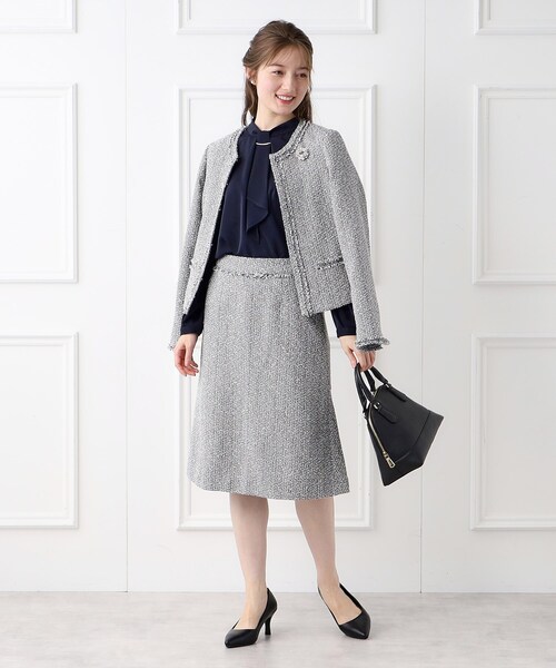 index(インデックス)の「◆≪通勤・セレモニー/セットアップ対応≫ ツイードノーカラージャケット【洗える】(ノーカラージャケット・レディース・ネイビー/ナチュラル/ブラック系3・40/42/38/36)」の22枚目の写真