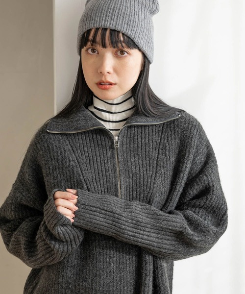 LOWRYS FARM（ローリーズファーム）の「ウールニットビーニー　989607（ニットキャップ/ビーニー・レディース・ブラック/チャコールグレー・FREE）」の11枚目の写真