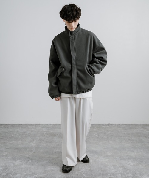 Ressaca（レサーカ）の「オーバーサイズウールテックスタンドカラーブルゾン ハリントンジャケット スイングトップ（ブルゾン・メンズ・ブラック/ネイビー/ブラウン/オフホワイト/グレイッシュベージュ/チャコール・M/L）」の9枚目の写真