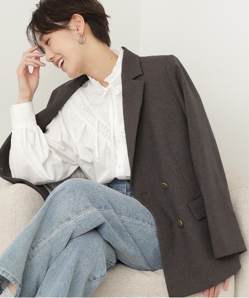 N.（N. Natural Beauty Basic）（エヌエヌナチュラルビューティーベーシック）の「◆フリルネックピンタックブラウス（シャツ/ブラウス・レディース・ブルー/オフホワイト/ベージュ/ストライプ・MEDIUM）」の8枚目の写真