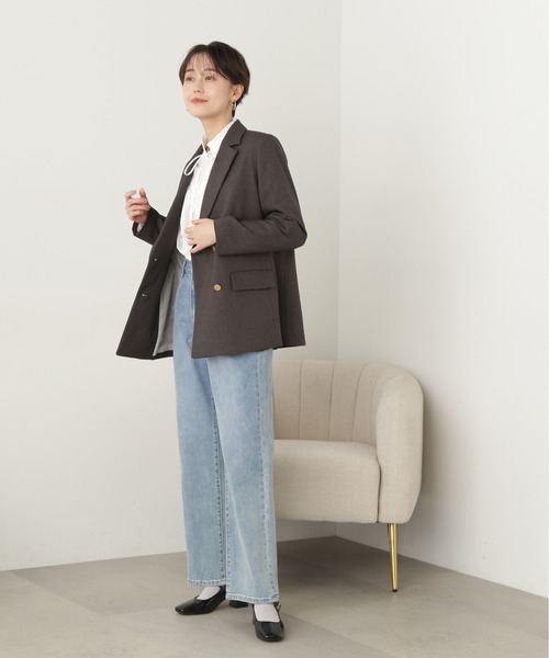 N.（N. Natural Beauty Basic）（エヌエヌナチュラルビューティーベーシック）の「◆フリルネックピンタックブラウス（シャツ/ブラウス・レディース・ブルー/オフホワイト/ベージュ/ストライプ・MEDIUM）」の12枚目の写真