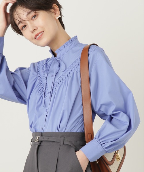 N.（N. Natural Beauty Basic）（エヌエヌナチュラルビューティーベーシック）の「◆フリルネックピンタックブラウス（シャツ/ブラウス・レディース・ブルー/オフホワイト/ベージュ/ストライプ・MEDIUM）」の20枚目の写真