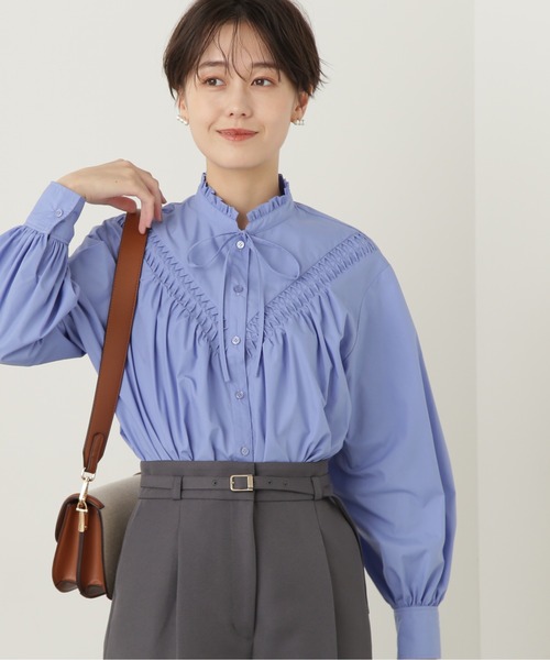 N.（N. Natural Beauty Basic）（エヌエヌナチュラルビューティーベーシック）の「◆フリルネックピンタックブラウス（シャツ/ブラウス・レディース・ブルー/オフホワイト/ベージュ/ストライプ・MEDIUM）」の21枚目の写真