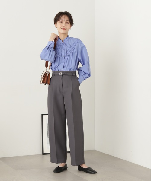 N.（N. Natural Beauty Basic）（エヌエヌナチュラルビューティーベーシック）の「◆フリルネックピンタックブラウス（シャツ/ブラウス・レディース・ブルー/オフホワイト/ベージュ/ストライプ・MEDIUM）」の22枚目の写真