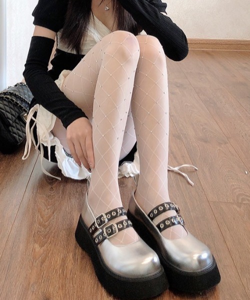 Vipoa（ヴィポア）の「Rhinestone sheer argyle stockings（タイツ/ストッキング・レディース・ホワイト系その他・FREE）」の8枚目の写真
