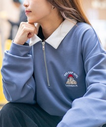 【UNIIT × RED CAP GIRL】 ワンポイント 襟配色 ダンボール ハーフジップポロ