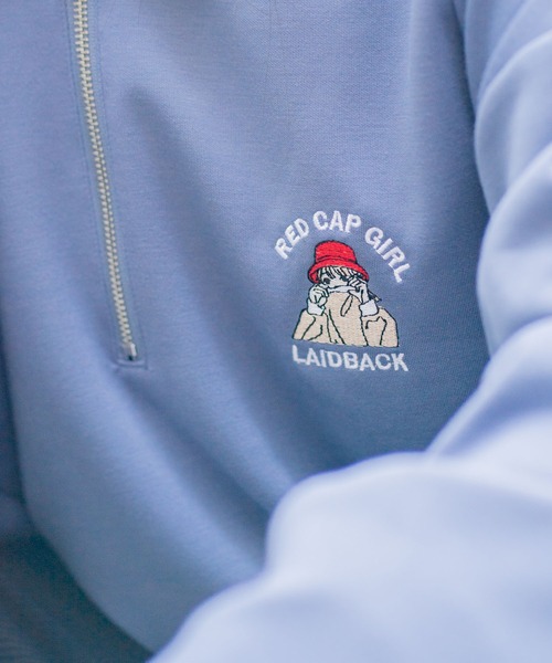 Red Cap Girl(レッドキャプガール)の「【UNIIT × RED CAP GIRL】 ワンポイント 襟配色 ダンボール ハーフジップポロ(ポロシャツ・メンズ・ブラック/ホワイト/グレー/ブルー・MEDIUM/LARGE)」の15枚目の写真