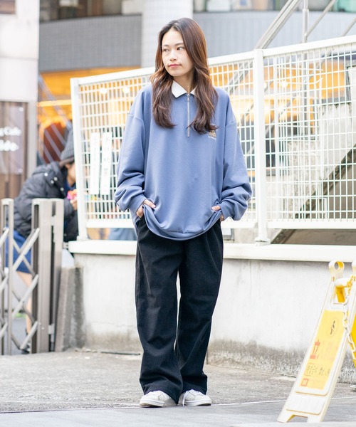 Red Cap Girl(レッドキャプガール)の「【UNIIT × RED CAP GIRL】 ワンポイント 襟配色 ダンボール ハーフジップポロ(ポロシャツ・メンズ・ブラック/ホワイト/グレー/ブルー・MEDIUM/LARGE)」の5枚目の写真