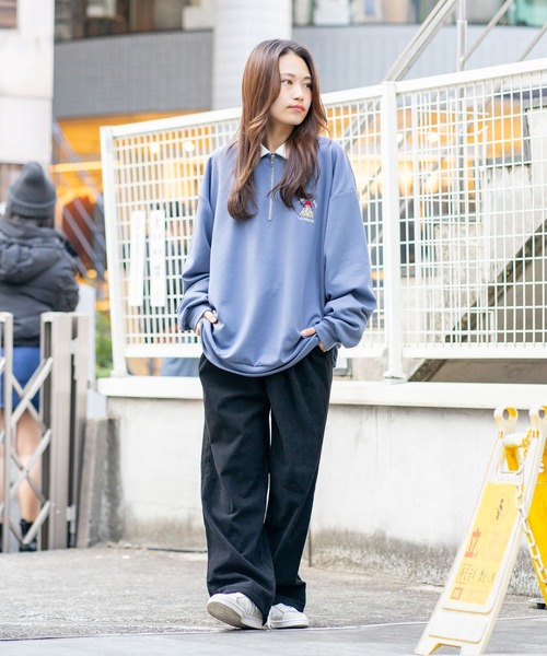 Red Cap Girl(レッドキャプガール)の「【UNIIT × RED CAP GIRL】 ワンポイント 襟配色 ダンボール ハーフジップポロ(ポロシャツ・メンズ・ブラック/ホワイト/グレー/ブルー・MEDIUM/LARGE)」の8枚目の写真